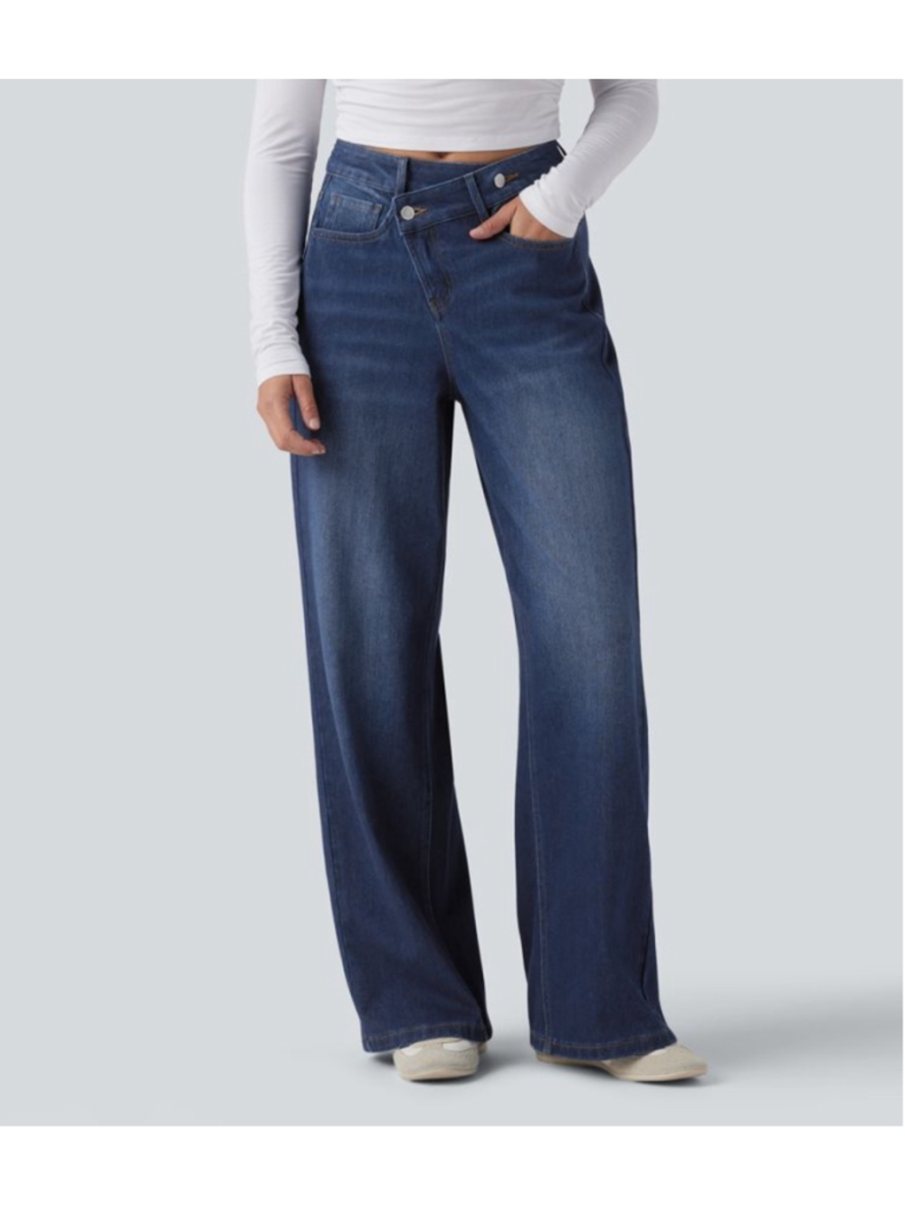 Halara Flex™ Asymmetric High Waisted Washed Casual Baggy Jeans Sz Med NWD READ